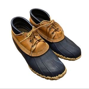 Llbean Lace Up Blue Tan Rubber Leather Ankle Duck Boots Size 7